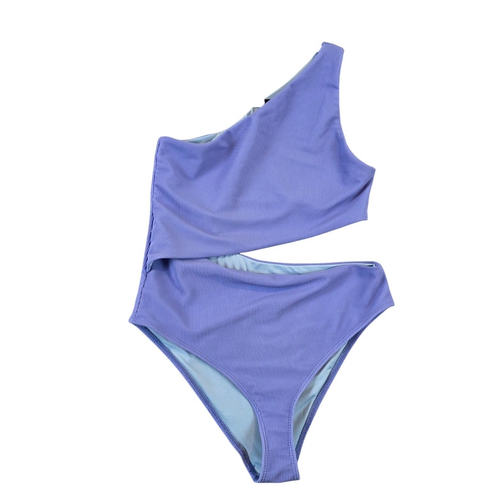 Beach Riot Periwinkle Ribbed One Shoulder Cutout One Piece Swimsuit Women's Sm